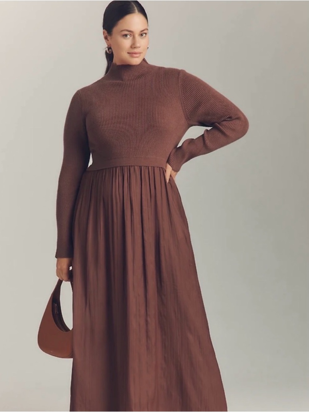 Anthropologie Brown Ribbed-Bodice Maxi Dress with Side Slit - Picture 5 of 14